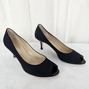 Bruno Magli Black Peep Toe Fabric Pump Heels Size 8